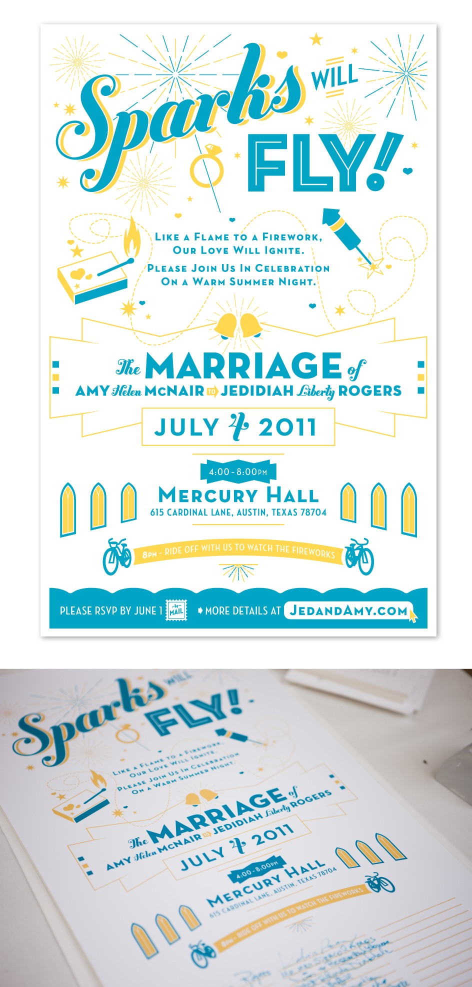 Amy-Jed-Wedding-Mercury-Hall-July-4-Austin-Texas-Logo-Identity-Branding-Invitations-Stationery-Poster-Matchbox-Save-The-Date-RSVP-Poster