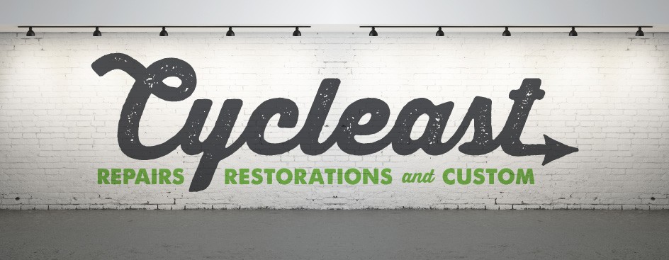 Cycleast-Repairs-Restorations-Custom-Bicycles-Bikes-Shop-Store-East-Austin-Russell-Pickavance-Script-Logo-Painted-Wall