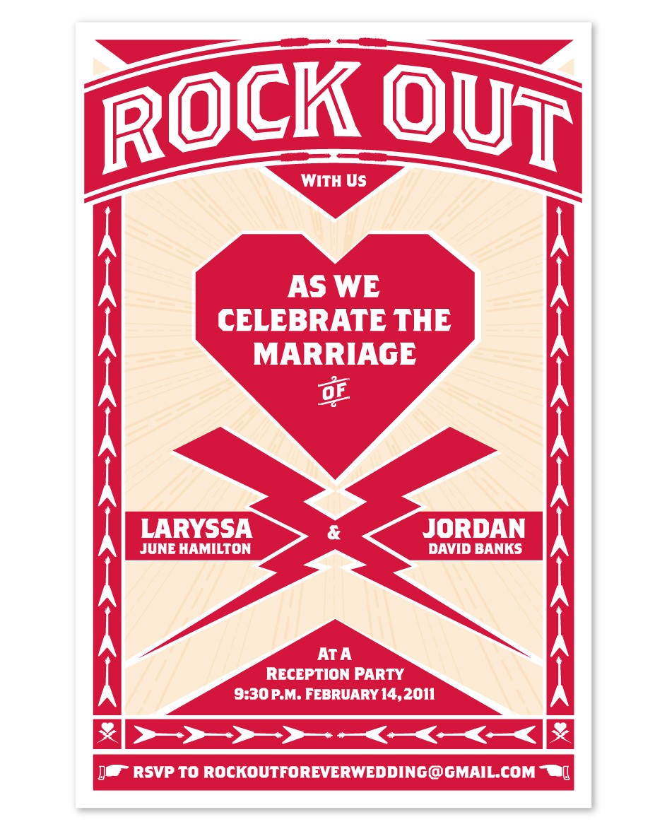 Wedding-Tattoo-Logo-Poster-Rock-Concert-Screen-Print-Hearts-Lightning-Bolts-Brothers-Inline-Amps-Electric-Guitars